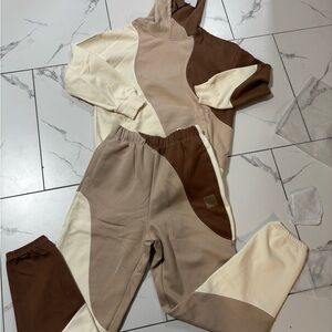 ALO Yoga Cream and Brown Track Suit